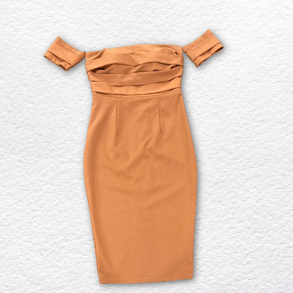 Vintage Handmade Formal Dress Off Shoulder Lace Up Cocktail 60’s 0 Brown